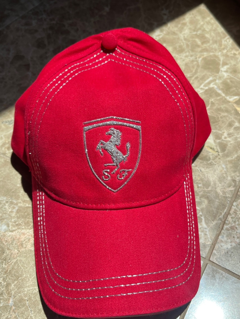 Red Baseball Cap with Silver Embroidered Shield Logo - Picture 9 of 15